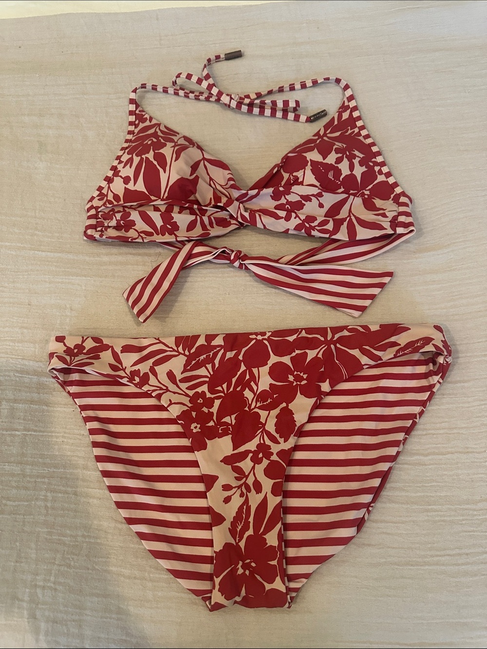 Red Carter Red & White Floral-Stripe Bikini